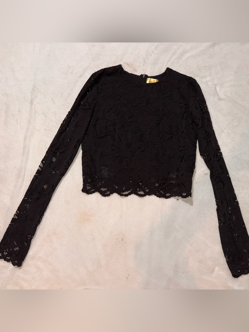 H&M Black Lace Long-Sleeve Cropped Top